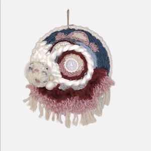 Bohemian Macrame Tassel Fringe Mixed Fiber Wall Ivory Tan Pink Blue Hanging Art